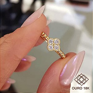 Anel Trevo Ouro 18k Zircônia
