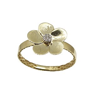 Anel Flor Ouro 18k Zircônia