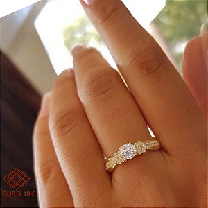 Anel Solitário Zircônia Ouro 18k