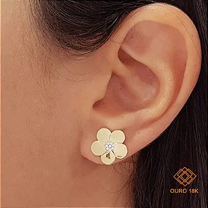 Brinco Flor Ouro 18k Zircônia