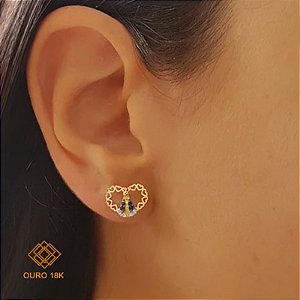Brinco Nossa Senhora Aparecida Ouro 18k Zircônia