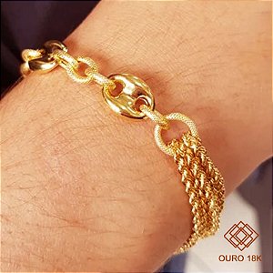 Pulseira Elos Cabo de Aço Ouro 18k