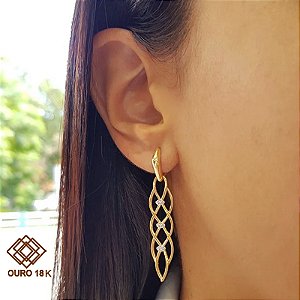 Brinco Ouro 18k Zircônia