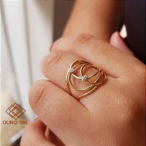 Anel Ouro 18k Zircônias
