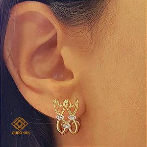 Brinco Ouro 18k Zircônia