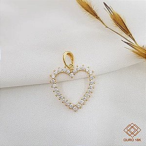 Pingente Coração Ouro 18k Zircônias