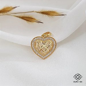 Pingente Coração Ouro 18k Zircônias
