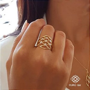 Anel Ouro 18k Zircônias