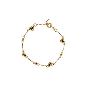 Pulseira Corações Infanto-Juvenil Ouro 18k