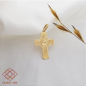 Pingente Face de Cristo Cruz Ouro 18k