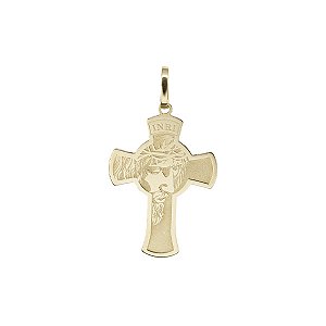 Pingente Face de Cristo Cruz Ouro 18k