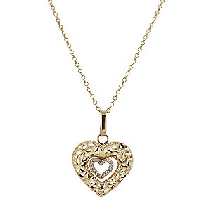 Kit Cordão Ouro 18k + Pingente Coração Filigrana Ouro 18k