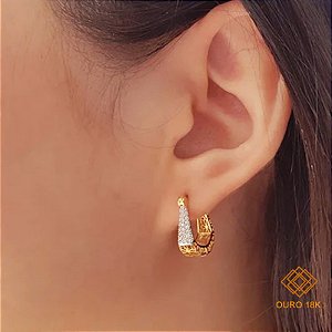 Brinco Argola Filigrana Ouro 18k Zircônia