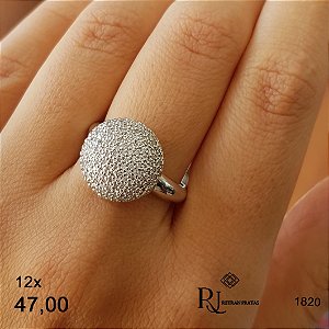 Anel Meia Bola Prata 925 Zircônias