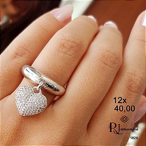 Anel Coração Prata 925 Zircônias