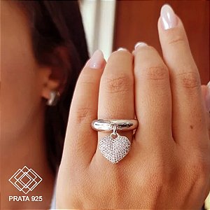 Anel Coração Prata 925 Zircônias