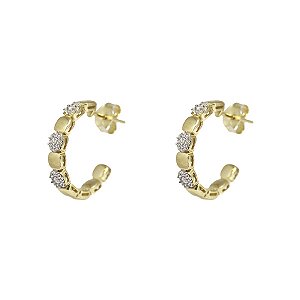 Brinco Meia Argola Ouro 18k Zircônia