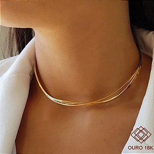 Gargantilha Choker Ondas Ouro 18k