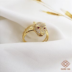 Anel Pantera Ouro 18k Zircônias