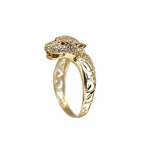 Anel Pantera Ouro 18k Zircônias