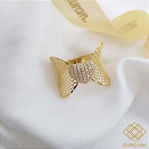 Anel Filigrana Coração Ouro 18k Zircônia