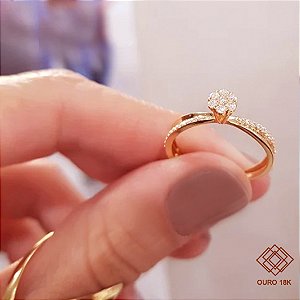 Anel Chuveiro Ouro 18k Diamante Cultivado