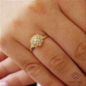 Anel Chuveiro Ouro 18k Zircônias