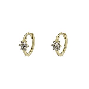 Brinco Argola Flor Ouro 18k Zircônias