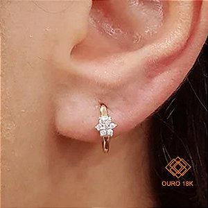 Brinco Argola Flor Ouro 18k Zircônias