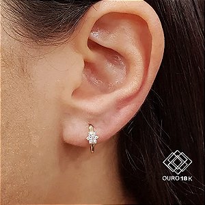 Brinco Argola Flor Ouro 18k Zircônias