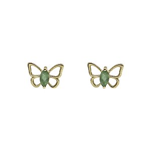 Brinco Infantil Borboleta Ouro 18k Esmeralda