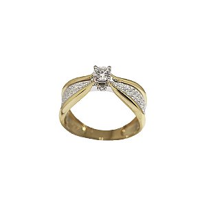 Anel Solitário Moissanite Duo de Ouro 18k