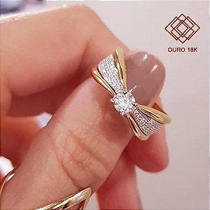 Anel Solitário Brilhante Moissanite Duo de Ouro 18k