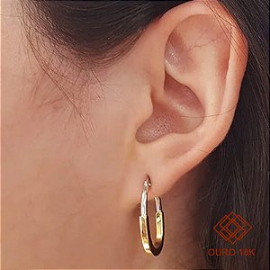 Brinco Argola Cadeado Dois Tons Ouro 18k