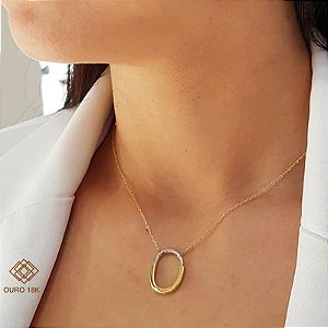 Gargantilha Cadeado Dois Tons Ouro 18k