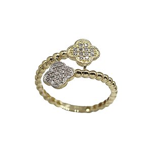 Anel Trevo Ouro 18k Zircônia