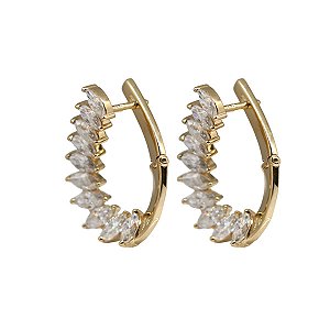 Brinco Navete Ouro 18k e Moissanite