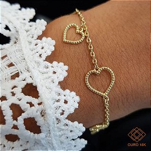 Pulseira Corações Ouro 18k