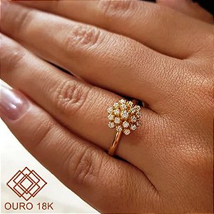 Anel Chuveiro Rainha Ouro 18k Brilhante Moissanite