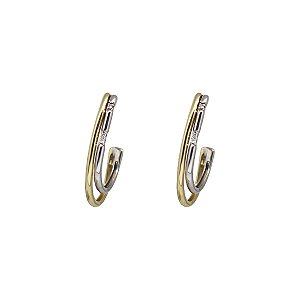 Brinco Meia Argola Duo de Cores Ouro 18k Diamante