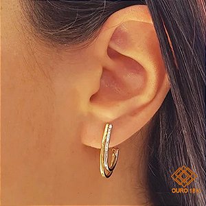 Brinco Meia Argola Ouro 18k Diamante