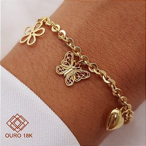 Pulseira Berloque Borboleta Ouro 18k