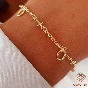 Pulseira Cruz Esferas Ouro 18k