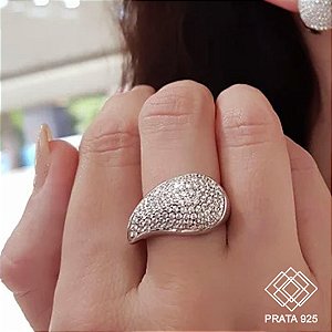 Anel Gota Prata 925 Zircônias