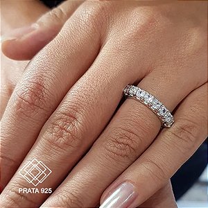 Anel Meia Aliança Prata 925 Zircônias