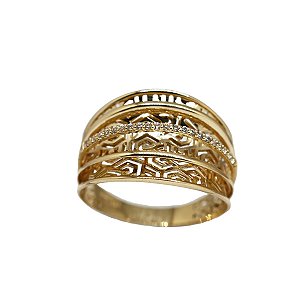 Anel Estamparia Ouro 18k Zircônia