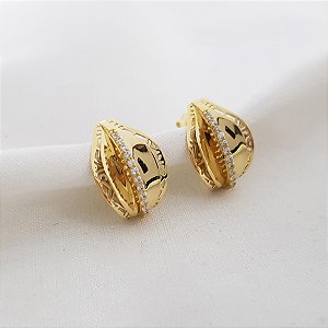 Brinco Meia Argola Ouro 18k Zircônia