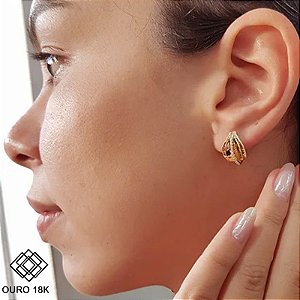 Brinco Meia Argola Ouro 18k Zircônia