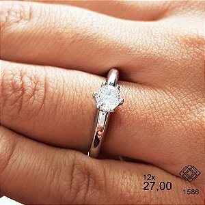 Anel Solitário Prata 925 Zircônias