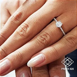 Anel Solitário Prata 925 Zircônias